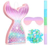 Piñata de sirena para fiesta de cumpleaños, piñatas lisas con palo venda para los ojos y confeti, decoraciones de fiesta de sirena para niños, niñas, suministros de fiesta temática deportiva