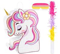 Piñata de Unicornio con Venda y Palo (41x31x10cm), para Cumpleañera, Perfecta para Fiesta de Cumpleaños, Temática de Unicornio, Decoración