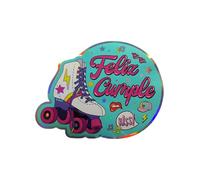 Piñata Decorativa de Patín con Diseño Retro, 45x38 cm, Temática Feliz Cumple, Multicolor Holográfico