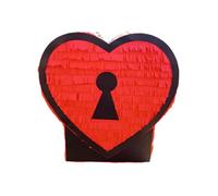 Piñata Decorativa en Forma de Corazón con Cerradura, Rojo y Negro, Diseño con Flecos
