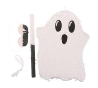 Piñata Fantasma de Color Blanco Halloween 1 Set de Cartón para Fiesta | Fácil de Colgar y Montar, Interior Hueco con Líneas Precortadas, Incluye Palo y Antifaz para Jugar