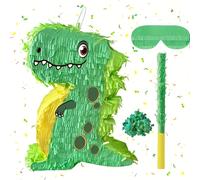 Piñata Festiva de Dinosaurio Verde con Panza Amarilla - Una Colección de Piñatas de Dinosaurios para Celebraciones Navideñas, para Fiestas de Temáticas de Animales, Decoraciones de y Resistentes