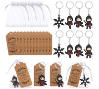 Piñata Infantil de Ninjago para Celebración de Cumpleaños - Conjunto de Regalos con 24 Llaveros de Ninja, Bolsitas de Tulle y Tarjetas de Agradecimiento