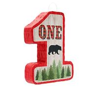 Piñata Número 1 para la decoración del Primer Cumpleaños del Leñador, A cuadros en rojo y negro diseño Búfalo, 42 cm x 33 cm x 7,6 cm