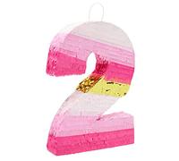 Piñata número 2, rosa y dorado para decoración de fiesta de segundo cumpleaños de niñas, pequeña, 16.5 x 11 x 3 pulgadas