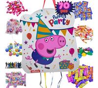 Piñata Peppa Pig + Pack 70 Chuches Sin Gluten y Juguetes Piñata - Piñata Cumpleaños - Peppa Pig Cumpleaños - Piñata - Relleno Piñata Infantil - Chuches Cumpleaños PARTY4EVER