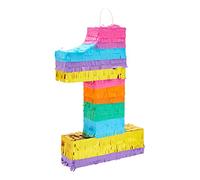 Piñata pequeña de arco iris número 1 para primera fiesta de cumpleaños (11.3 x 16.5 x 3 pulgadas)