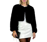 Pinbuton Abrigo de piel sintética para mujer, chaqueta corta cálida de invierno, elegante chaqueta formal para mujer, abrigo de invierno de piel sintética esponjosa de lujo, Negro, S/M