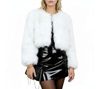 Pinbuton Abrigo de piel sintética para mujer, chaqueta corta cálida de invierno, elegante chaqueta formal para mujer, abrigo de invierno de piel sintética esponjosa de lujo, Blanco, Medium / Large