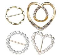 Pince Anneau Écharpe - 4pcs Attaches Métal Pour Nœud T-Shirt, Boucle Coin Vêtements Noués Avec Perle & Strass | Accessoire Maintien À La Mode Pour Chemises, Foulards & Robes Femmes