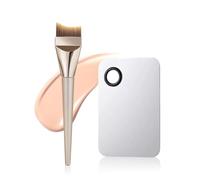 Pincel base biselada con paleta, para base líquida | Pincel teñido biselado, cabeza plana precisa, paleta de mezcla incluida, maquillaje crema y líquido