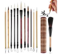 Pincel de caligrafía china: juego de pintura de tinta profesional, mango ergonómico de madera auténtica, cerdas firmes y duraderas | Deslizamiento suave y sencillo con pinceladas precisas para princip
