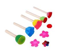 Pincel de esponja de pintura, pincel de esponja de espuma, 5 piezas de suministros de pintura para dibujar, cepillo de esponja de pintura con mango de madera, herramientas de pintura de esponja para