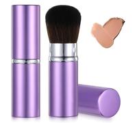 Pincel retráctil portátil para colorete con tapa, paquete de 2 brochas de maquillaje de viaje Kabuki Bronzer para crema líquida para base en polvo, brocha profesional extensible para corrección facial