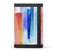 Pinceladas de acuarela, paletas de rojo y azul sobre blanco, billetera triple, elegante monedero con llavero, tarjetero para tarjetas de crédito, recibos, facturas, para mujeres y hombres, 12,7 x 8,4