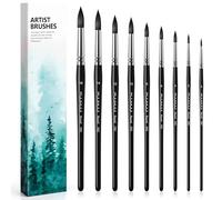 Pinceles Acuarela Profesional - 9 Pinceles Redondos de Pelo Ardilla Sintético para Acuarela | Excelente Resorte y Gran Absorción | Pincel Acuarela Artistas | Watercolor Brushes