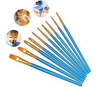 Pinceles de Artista de Nailon, Set de 10 para Pintura Acrílica, Óleo y Acuarela con Pluma Lisa