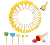 Pinceles de Esponja, 35 Pinceles Redondos de Espuma para Pintura, Set de Pincele Redondos para Dab, Pincele de Esponja con Mango de Madera