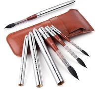 Pinceles de Viaje para Acuarela - 3 Pinceles Acuarela Profesional pelo de Ardilla Natural con Estuche de Cuero | Excelente Resorte y Gran Absorción | Watercolor Brushes, Pinceles Artista Pelo Natural