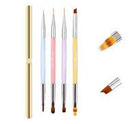 Pinceles Doble Punta para Uñas de Gel con Tapa y Pincel Ombre Decoracion Nail Art Fino Acrilicas Semipermanente Profesional, LEA-SHALL 8 Cabezas Pincel Ombre/Plana/Línea/Redonda/Pétalo/Francesa Set