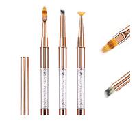 Pinceles Ombre para Uñas de Gel con Tapa Decoracion Nail Art Acrilicas Profesional, LEA-SHALL 3 Piezas Pincel Semipermanente Ombre/Gradiente/Ventilador Kit Manicura Set Pintura Oro Rosa