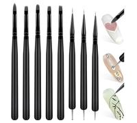 Pinceles para Uñas, 8 Piezas Pincel Acrilico Uñas, Nail Art con Pincel Liner, Dotting Pen, Pincel Francés, para Diseño de Uñas de Gel DIY(Negro)