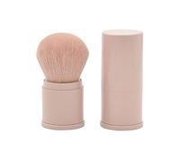 Pinceles retráctiles para polvos, base de maquillaje facial, brocha profesional de mezcla de minerales, aplicación de maquillaje Kabuki, portátil, con funda, cuero rosa