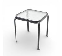 Pincho Mesa Exterior Mesa Terraza, Table Jardín, Mesita Auxiliar Balcón, Cristal Templado Texturizado, Mueble Exterior Metal Negro con Esquinas Redondeadas - 40x40x45 cm Cuadrada Patio Porche