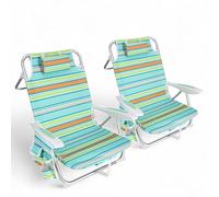 Pincho Silla Playa Plegable Ligera, Reclinable 4 Posiciones con Cojin, Ajustable, Estructura de Aluminio, Mochila, Bolsillo, Ideal Jardin Camping Piscina (2)