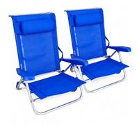 Pincho Silla Playa Plegable Ligera, Reclinable Azul con Cojin, Estructura Aluminio Resistente y Ligera, Asiento Bajo Comodo, Diseno Plegable con Reposabrazos - Ideal Verano y Jardin (2)