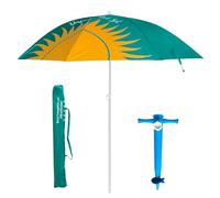 Pincho Sombrilla Playa 180 cm Resistente al viento con Soporte de anclaje, Proteccion UV50+, Tubo acero 22 mm, bolsa transporte, varillas inoxidables, ligera, jardin camping