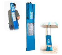 Pincho Sombrilla Playa Funda 142x25cm con asa y cierre ajustable, ventana transparente, impermeable y resistente, para sombrillas hasta 240cm, bolsa transporte jardin (Azul, Bolsa-ANCLA)