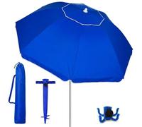 Pincho Sombrilla Playa Grande Familiar 200 cm, Sombrilla Playa Anti Viento UV50 Inclinable con Ventana, Soporte Anclaje y Bolsa Transporte, Tubo Acero Oxford, 8 Varillas Flexibles Fibra Vidrio