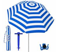 Pincho Sombrilla Playa Grande Familiar 200 cm, Sombrilla Playa Anti Viento UV50 Inclinable con Ventana, Soporte Anclaje y Bolsa Transporte, Tubo Acero Oxford, 8 Varillas Flexibles Fibra Vidrio