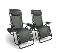 Pincho Tumbona Jardin Exterior Plegable de Gravedad Cero - Pack 2 Sillas Reclinables o Hamacas para Playa, Terraza y Camping con Portavasos, Ligeras y Cómodas (Negro)