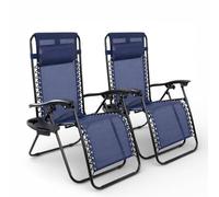 Pincho Tumbona Jardin Exterior Plegable de Gravedad Cero - Pack 2 Sillas Reclinables o Hamacas para Playa, Terraza y Camping con Portavasos, Ligeras y Cómodas (Marino)