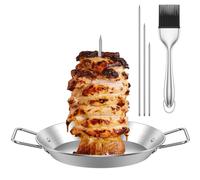 Pincho vertical de carne, parrilla vertical de acero inoxidable con 3 picos extraíbles y cepillo para botella de aceite, soporte vertical para barbacoa para shawarma, kebabs, pescado, salchicha (B)