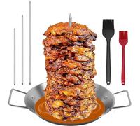 Pincho vertical para carne - Pincho de acero inoxidable para barbacoa con pinchos extraíbles, soporte para parrilla y dos cepillos de aceite para pollo, salchicha, filete