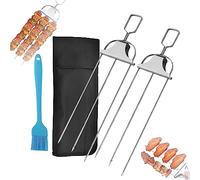 Pinchos de acero inoxidable de 3 vías, pinchos de barbacoa deslizantes fáciles de empujar para asar al aire libre (2 piezas) - Perfecto para brochetas, verduras y carne en la parrilla