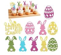 Pinchos decorativos para cupcakes, cartel con conejo de Pascua y huevo de Pascua, decoración para tartas - para fiestas familiares, bodas de primavera, postres, fiestas escolares