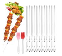 Pinchos para barbacoa de acero inoxidable, 20 brochetas para barbacoa de acero inoxidable + 2 cepillos, pinchos de 30 cm reutilizables para barbacoa Kabob, brochetas de acero inoxidable para fogatas o
