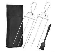 Pinchos para barbacoa para brochetas de 3 puntas, diseño de acero inoxidable, barra deslizante suave para liberación de alimentos sin esfuerzo, acero 304 (2 piezas + cepillo)