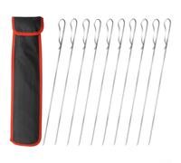 Pinchos planos de acero inoxidable para parrilla, 8 o 10 unidades, reutilizables, para barbacoa, carne, verduras, pollo y mariscos (D)