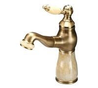 PINCHU Grifo de Lavabo para Baño, Mezclador con Ducha Extraíble, Acabado en Latón Antiguo y Jade, Válvula de Cerámica, Grifería de Agua Fría y Caliente, Estilo Retro de Lujo para Lavabos