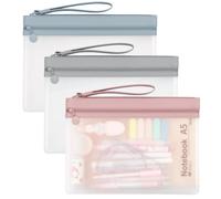 pindda Estuche transparente para lápices, estuche transparente con bolsillos dobles, paquete de 3, estuche para lápices con cremallera para niños, estuche para lápices para suministros escolares de