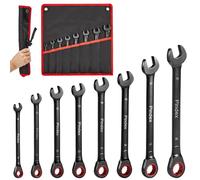 Pindex 8-19 mm Juego de 8 Llaves Combinadas con Carraca, Llave Fija con Trinquete 8 10 12 13 14 15 17 19 mm, 72 Dientes, Cr-V