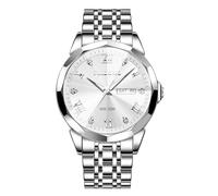 PINDOWS Reloj de pulsera analógico de cuarzo con diamantes para hombre, de lujo, impermeable, luminoso, fecha, correa de acero inoxidable de dos tonos, reloj clásico de moda para hombre, Correa