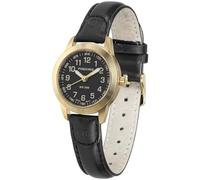 PINDOWS Relojes clásicos de cuarzo analógico para mujer, sumergible hasta 3 ATM, de moda, fácil de leer, esfera luminosa, Gold Case Black Strap, Moderno
