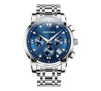 PINDOWS Relojes Hombre, Reloj cronógrafo de Cuarzo de Lujo con Fecha, Esfera Grande, Resistente al Agua, Correa de Acero Inoxidable, manecillas Luminosas y Detalles en Diamante