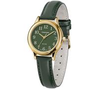 PINDOWS Relojes minimalistas para mujer, caja dorada con correa de cuero negro, a la moda, elegante reloj de cuarzo analógico de vestir, G652n2: oro verde, Minimalista clásico